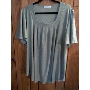 Klpohv Plus Size 5‎ 5X Green Green Eyelet Blouse Shirt Top Tunic  Stretch Boho